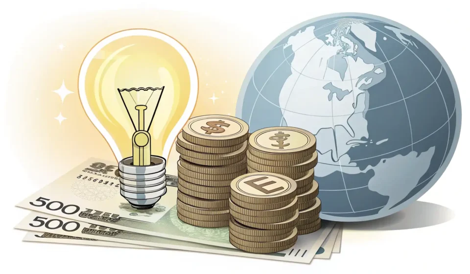 How to Ask About Paying Your Electricity Bill in Korean Illustration symbolizing asking about electricity bill payment in Korea, showing a lightbulb, Korean...
