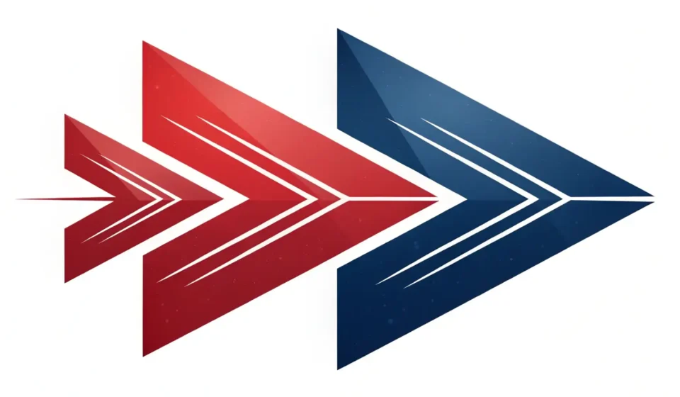 How to Say A/B Testing in Korean Minimalist graphic showing a red arrow and a blue arrow diverging, symbolizing A/B comparison choice...