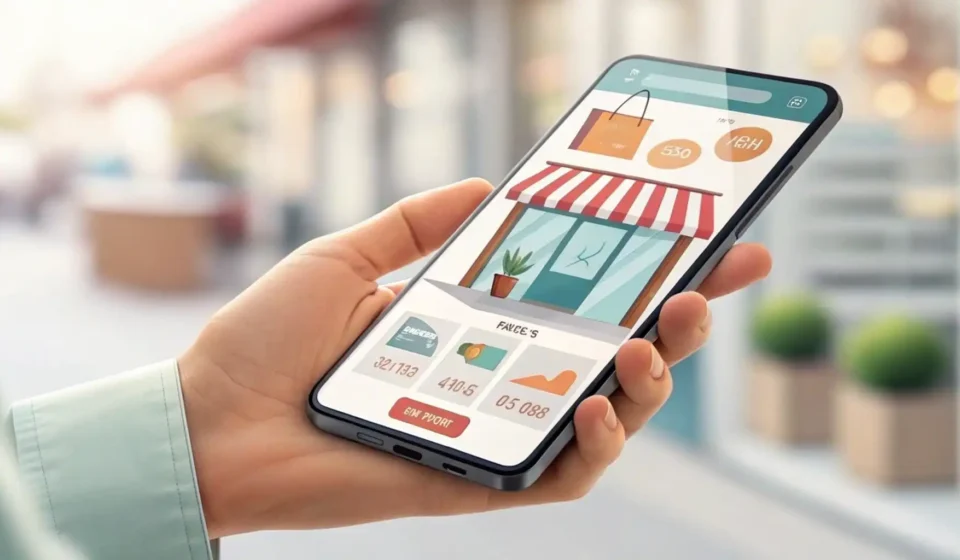 How to Ask About Store App Coupon Glitches in Korean Illustration of a smartphone showing a store app coupon with an error icon, held near a checkout, sy...
