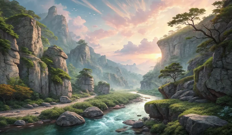 Asking About a Hidden Spring in a Canyon Scenic view of a Korean rocky canyon hinting at a hidden spring, symbolizing learning how to ask for...