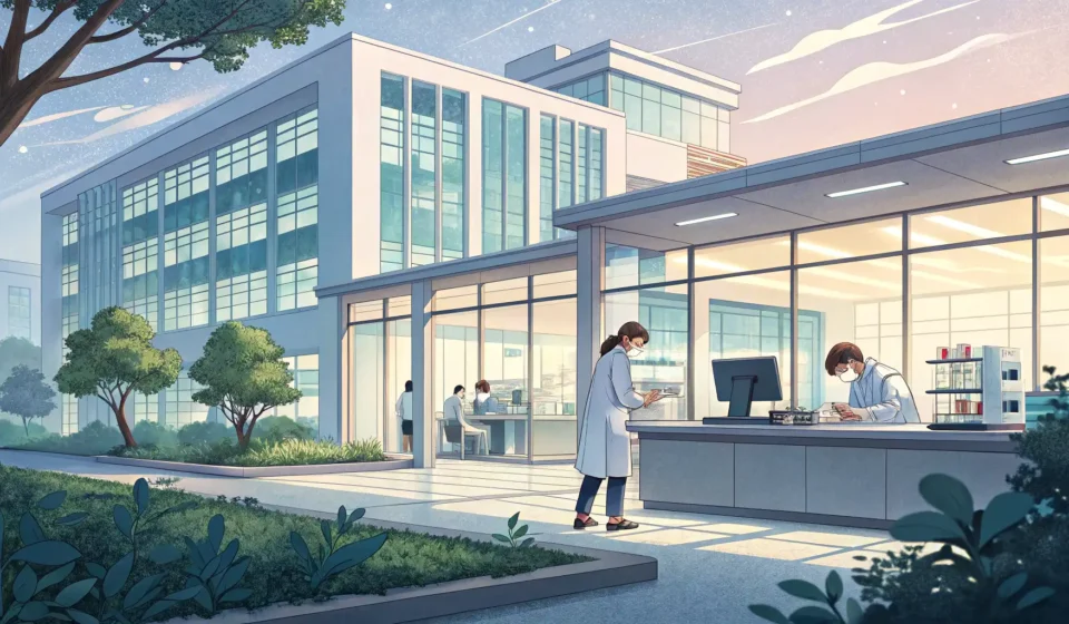 Asking About a Science Lab Field Trip in Korean Illustration of a modern Korean university window looking into a science lab with beakers, symbolizi...