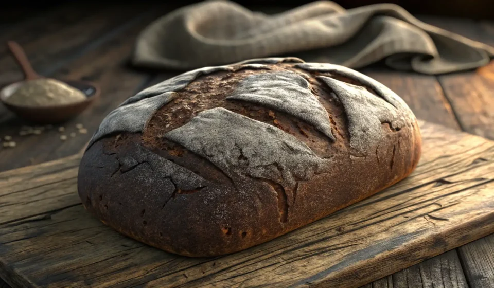 How to Joke About a Failed Baking Attempt in Korean A close-up of a comically hard, misshapen loaf of homemade bread on a cutting board, next to a small...