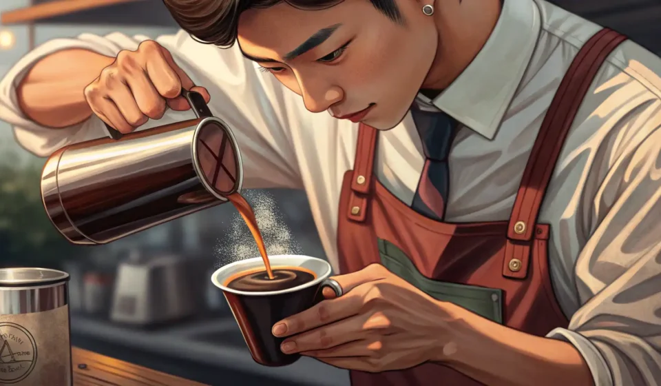 Handling “No Ice” Drink Orders in Korean Cafes A Korean barista pours coffee into a glass without adding ice, representing a 'no ice' drink order i...