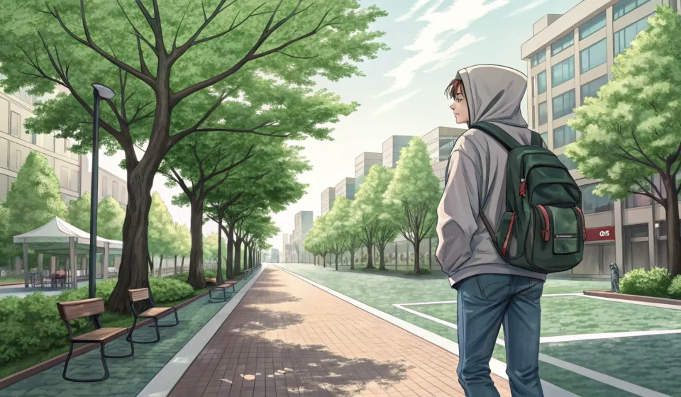 How to Ask for Directions on a Korean Campus Illustration of a student looking confused about directions on a Korean university campus.