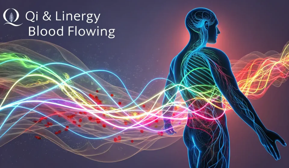 How to Say Gi-Hyeol-Sun-Hwan in Korean Illustration symbolizing Gi-Hyeol-Sun-Hwan (Korean concept of Qi and blood circulation) showing ener...