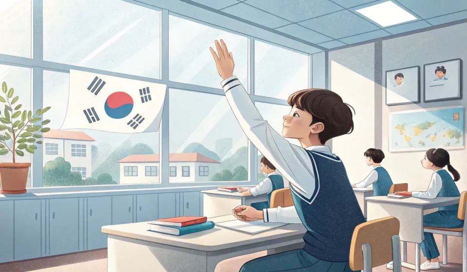 How to Ask Questions in a Korean Classroom Illustration depicting a student raising their hand to ask a question in a Korean classroom setting...