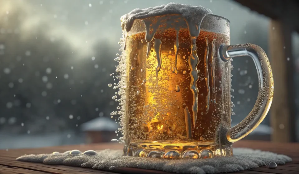 Handling Customer Requests for Colder Beer in Korean A very frosty mug of beer with condensation, representing a customer's desire for colder beer in a K...