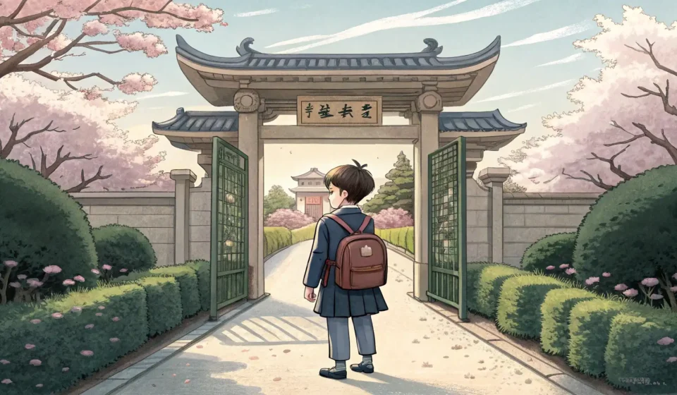 How to Write a College Application in Korean Illustration of a student looking towards the entrance gate of a Korean university, symbolizing the...