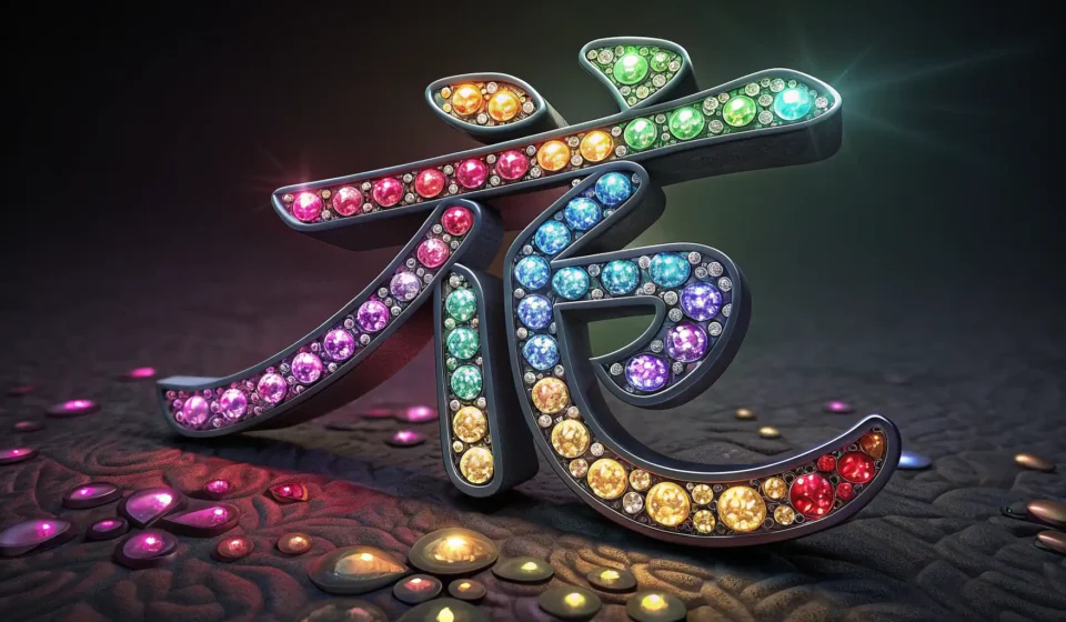 How to Say “A fairy jeweler debating a dwarf about crafting with gems of forest dawn hum tunes” in Korean Stylized Korean Hangul character 'hieut' formed from glowing dawn-colored gems against a misty Korea...