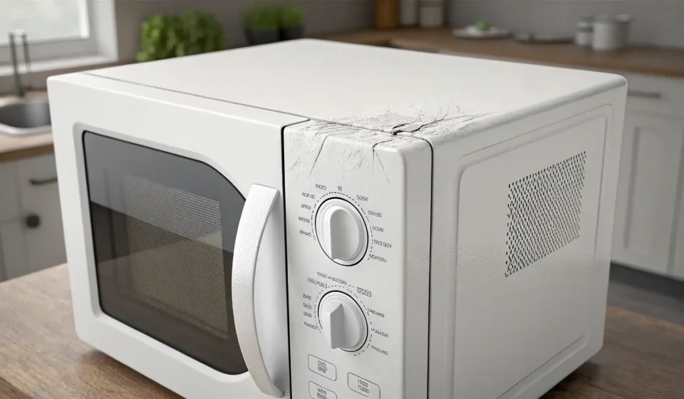 Asking for a Discount on a Damaged Item in Korean A close-up image showing the dented corner of an appliance box in a store, symbolizing asking for a...