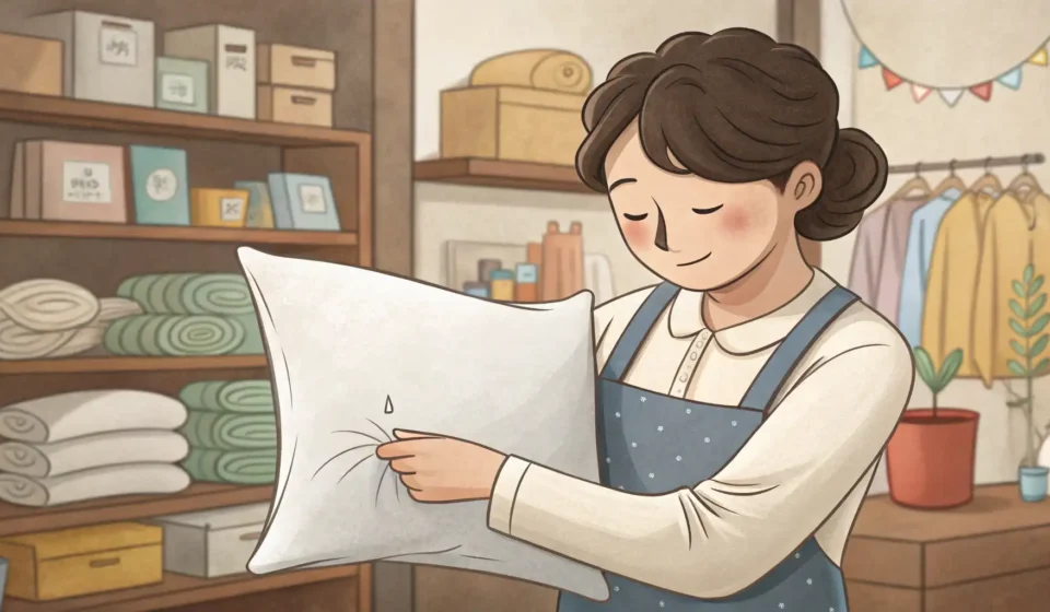 Asking for a Discount on Damaged Goods in Korean Shopper politely points out a small tear on a pillowcase to a clerk in a Korean store, implicitly as...