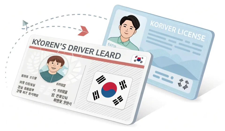 How to Exchange Your Driver’s License in Korean Graphic illustrating the process of exchanging a foreign driver's license for a Korean driver's lice...