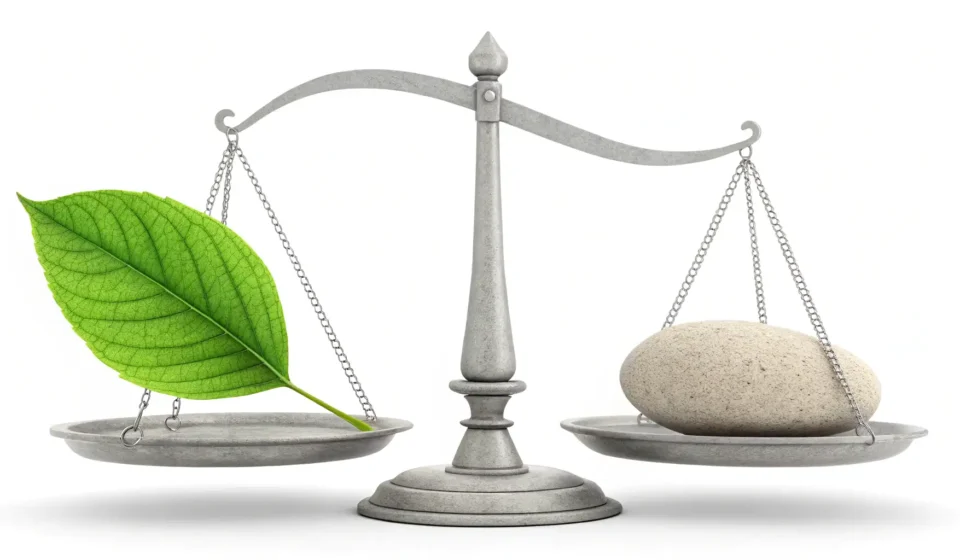 How to Say Environmental Impact Assessment in Korean Symbolic image for learning 'Environmental Impact Assessment' in Korean, showing a balance scale wei...