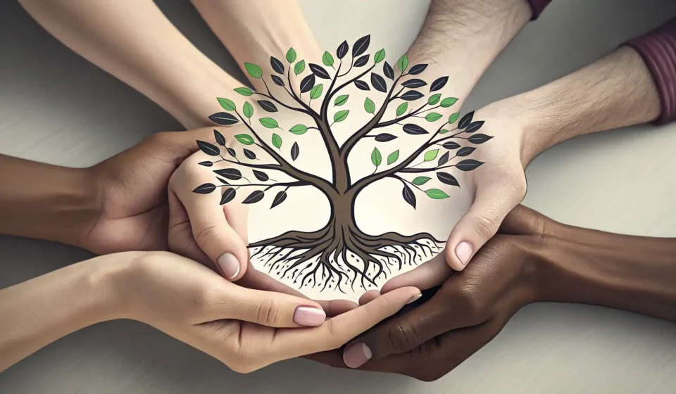 How to Say ESOP (Employee Stock Ownership Plan) in Korean Diverse hands holding a glowing seedling graphic symbolizing employee stock growth, representing the...