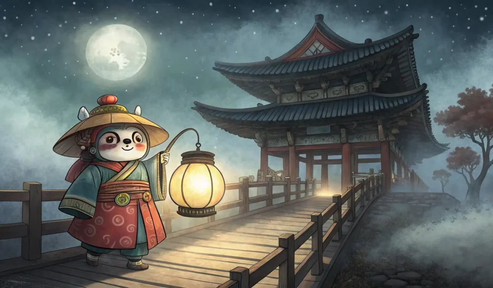 How to Talk About a Fairy Negotiating Bridge Tolls with a Troll in Korean Illustration of a Korean Dokkaebi and a fairy negotiating on a traditional Korean bridge, with the f...