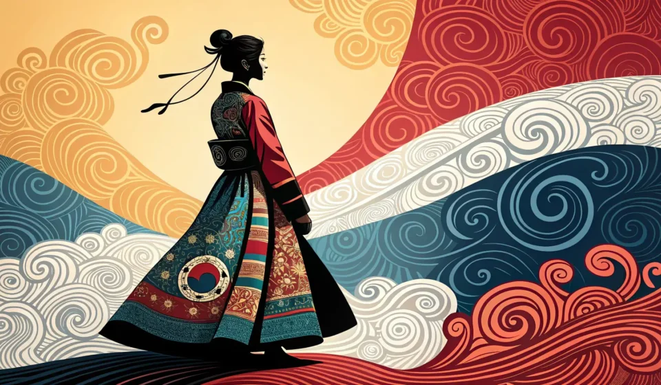 Expressing Complex Fantastical Ideas: The Wizard, The Comet, and Poetic Timing in Korean Stylized illustration of a figure in Korean hanbok looking up at a glowing comet in a swirling galax...
