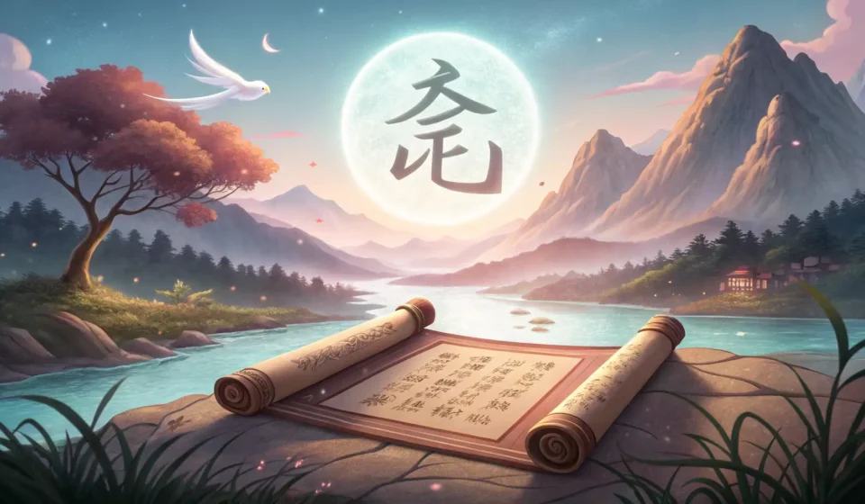 How to Say “A Fairy Jeweler Asking a Dwarf How to Craft with Gems of Forest Dawn” in Korean A glowing Hangul character hovers over an ancient Korean scroll against a mystical forest dawn backd...