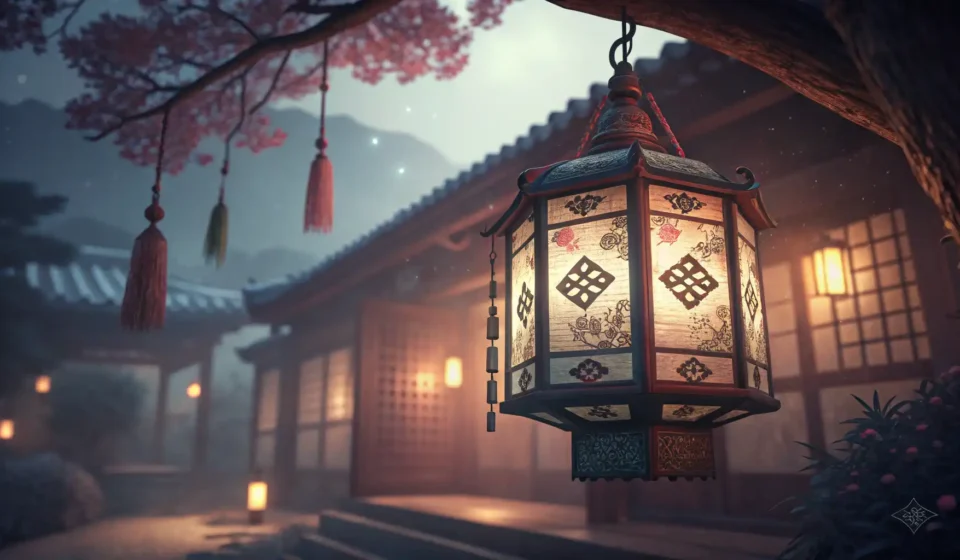 How to Describe a Fantasy Mystery Scenario in Korean A traditional Korean lantern illuminates an open book, symbolizing revealing secrets and learning co...