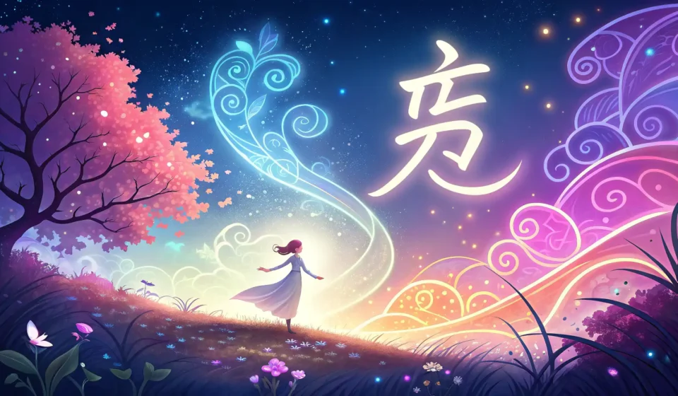 How to Express Fantastical Concepts in Korean: Space Smuggler Example A glowing Korean Hangeul character floats inside a colorful nebula filled with swirling stardust, sy...