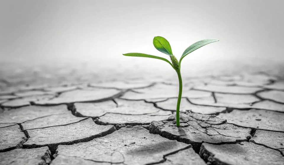 How to Say Credit Recovery in Korean Illustration of a green sprout growing from cracked earth, symbolizing financial recovery and hope,...