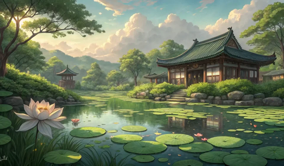 Finding a Hidden Lily Pad Pond in Korea A tranquil Korean pond covered in lily pads, representing the goal of finding a hidden natural spot...