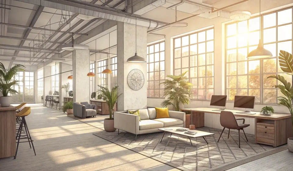 How to Use a Co-working Space in Korean Modern Korean co-working space interior with a laptop on a desk, symbolizing studying or working rem...