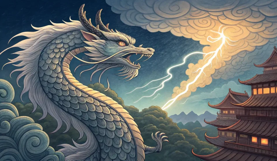 How to Say “A dragon jeweler asking a thunderbolt how to forge lightning into earring spark design crafts” in Korean Illustration of a Korean dragon and lightning bolt, symbolizing learning the complex Korean sentence...