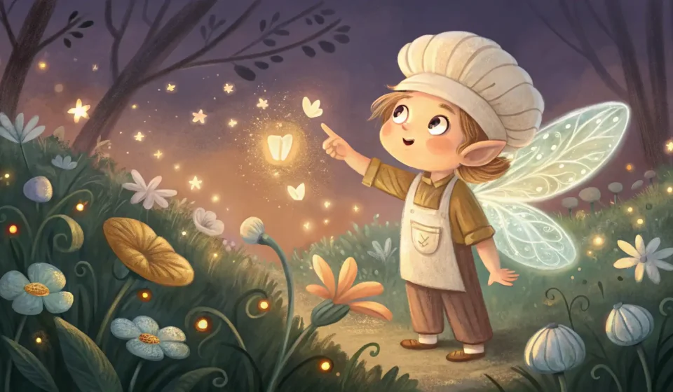 A Fairy Baker Negotiating with a Wind Imp A fairy baker negotiates with a wind imp for help lifting dough, illustrating a Korean language less...