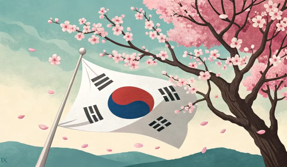 Explaining Korean National Holidays Illustration of the South Korean flag and Mugunghwa flower, representing Korean national holidays an...