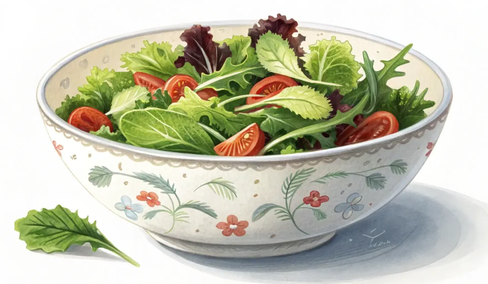 Handling ‘No Dressing’ Requests in Korean A Korean bowl filled with fresh salad greens without dressing, alongside metal chopsticks, symbolizi...