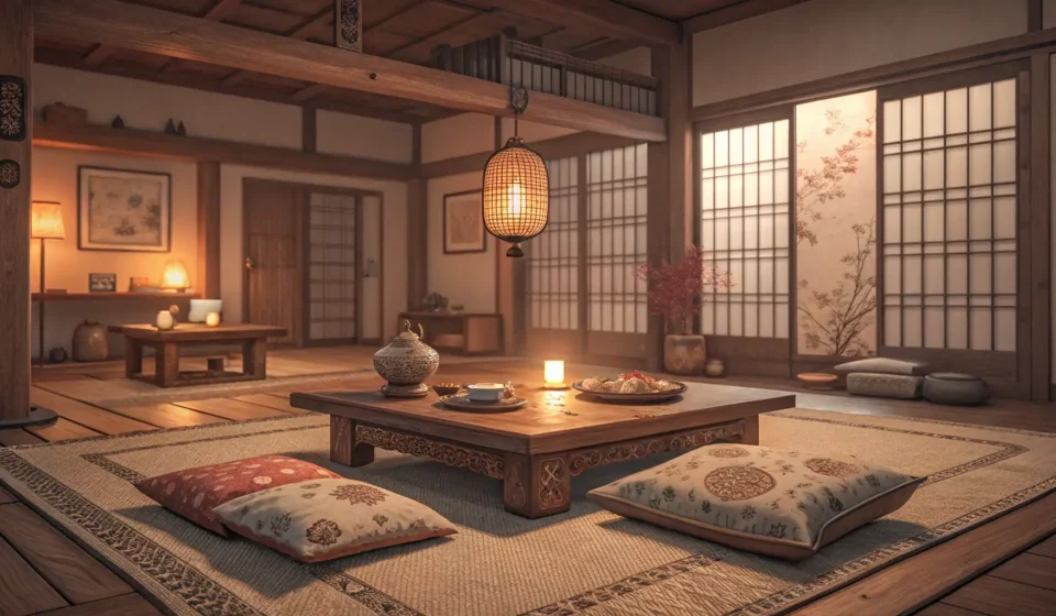 How to Convince Your Child to Wear a Coat in Korean Illustration of a warm, cozy Korean room looking out a window at gentle rain, symbolizing the contra...