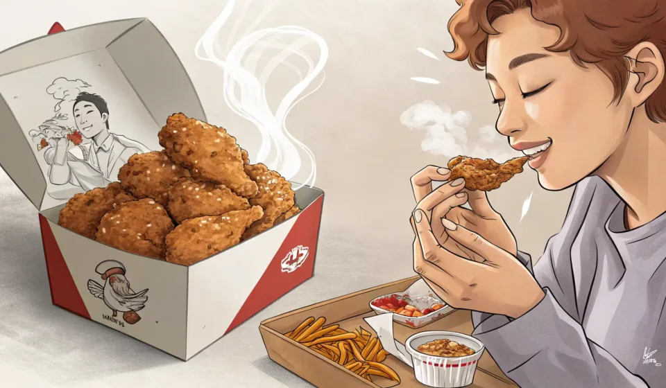 How to Argue About Takeout Choices in Korean Split image comparing two popular Korean takeout meals, Korean fried chicken and Tteokbokki, represe...