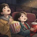 How to Say App Development Business in Korean Illustration of two Korean siblings in a movie theater; one laughs loudly while the other playfully...