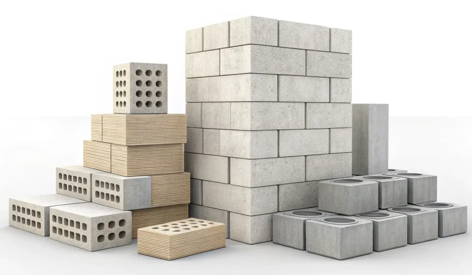 How to Say Masonry Construction Business in Korean Illustration of stacked bricks and blocks forming a Korean traditional roof shape, symbolizing the t...