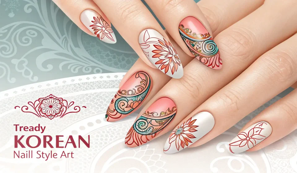 Requesting Nail Art at a Korean Beauty Salon Close-up of hands displaying fashionable Korean-style nail art, symbolizing beauty services in Korea...