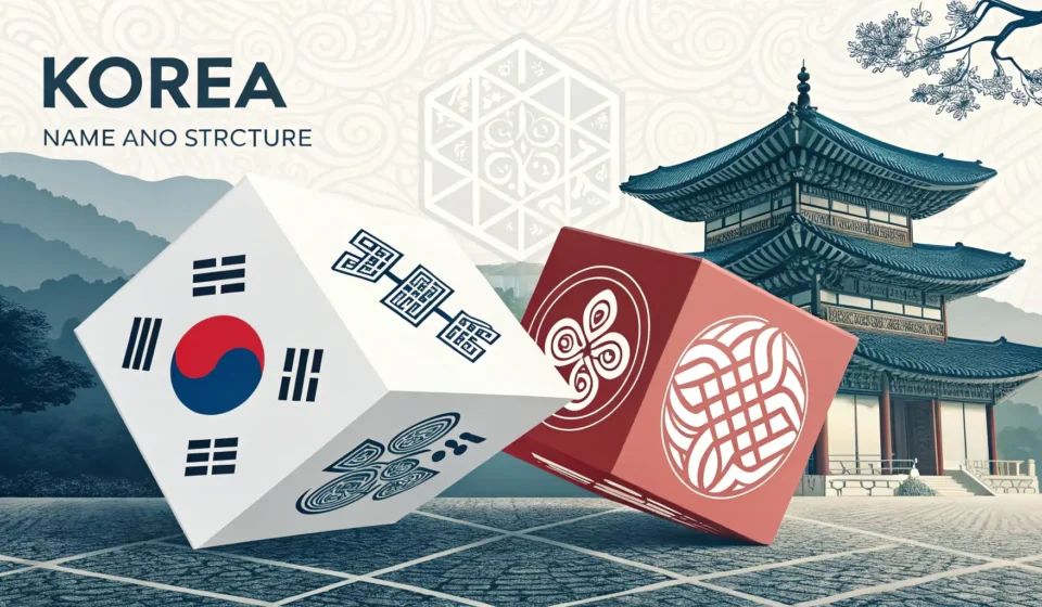 Understanding Korean Name Order Abstract graphic with Korean traditional patterns symbolizing the structure and order of Korean name...