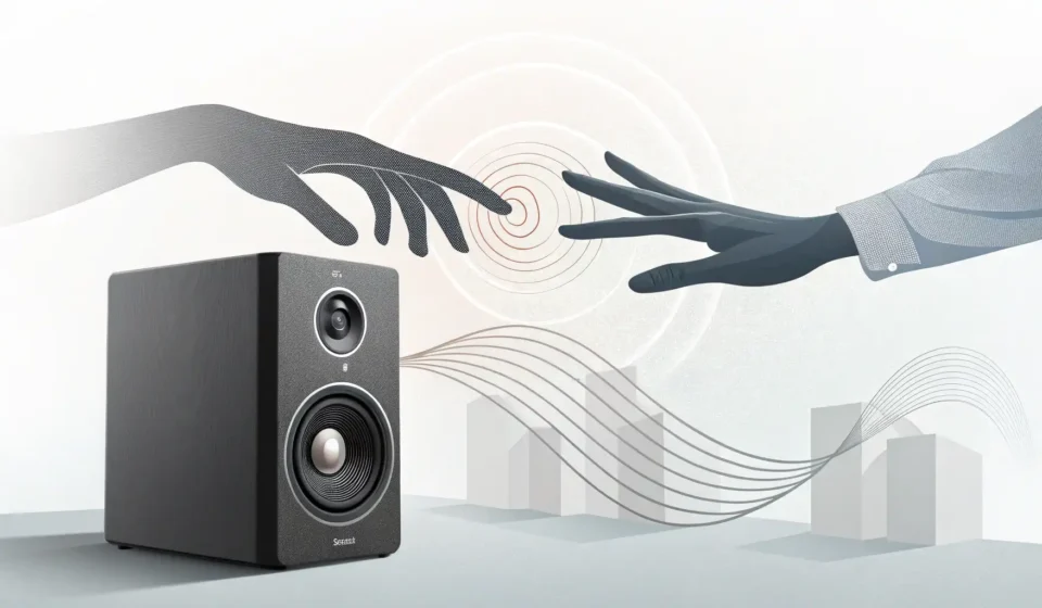 How to Negotiate Playlist Choices in Korean: Sibling Edition Stylized illustration of two hands reaching for a speaker, symbolizing negotiation over music choice...