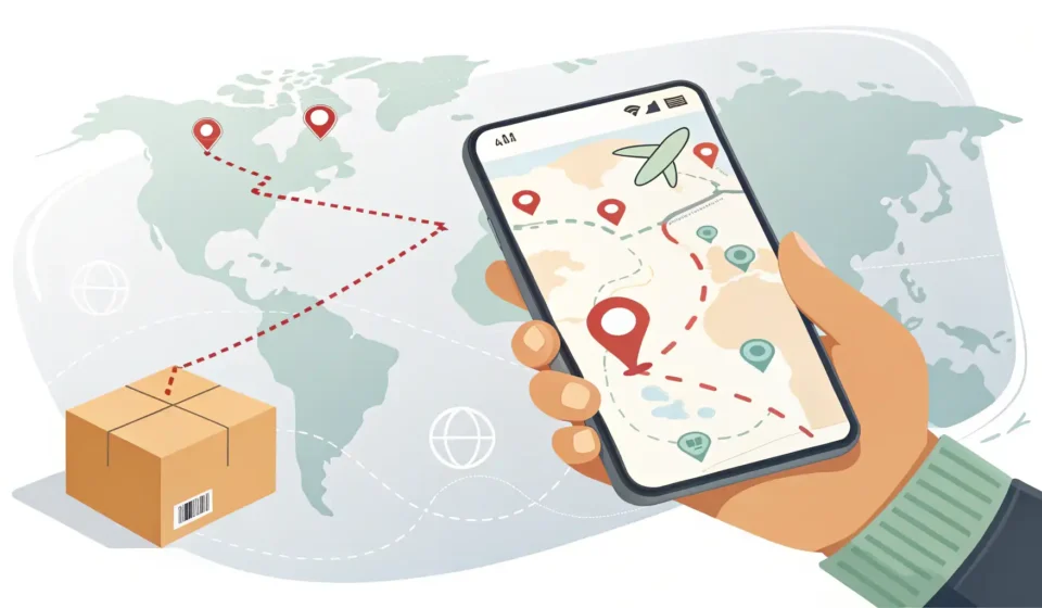 How to Track a Package in Korean Illustration showing a smartphone with a package tracking map interface, representing how to track d...