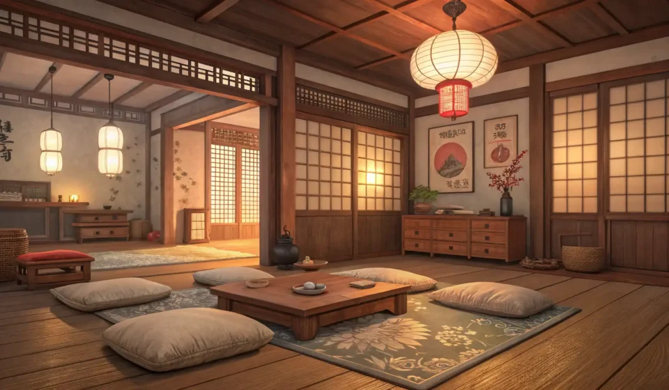 How to Explain to a Child Why They Can’t Skip Their Nap in Korean Illustration of a peaceful traditional Korean room with cushions and a blanket, symbolizing naptime...