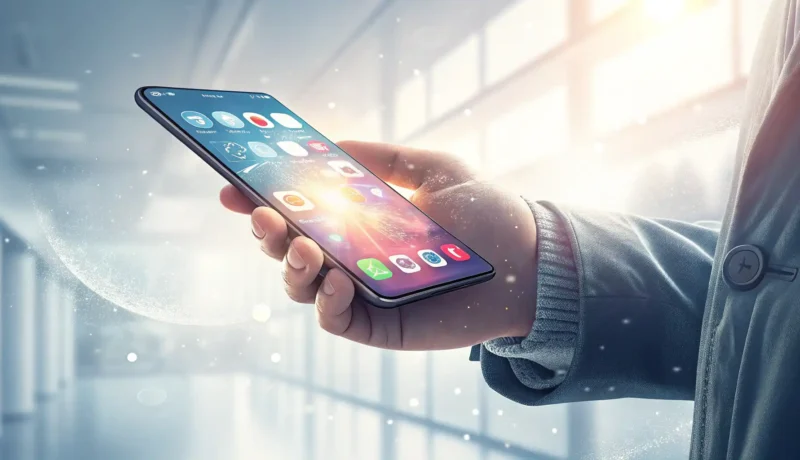 How to Sign Up for a Mobile Phone Plan in Korean Hand holding a smartphone inside a modern Korean mobile phone store, illustrating the process of sig...