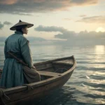 How to Express Sibling Arguments About Choosing a Card Game in Korean A traditional Korean sailor figure looking into a mysterious, glowing fog bank over the sea, symboli...