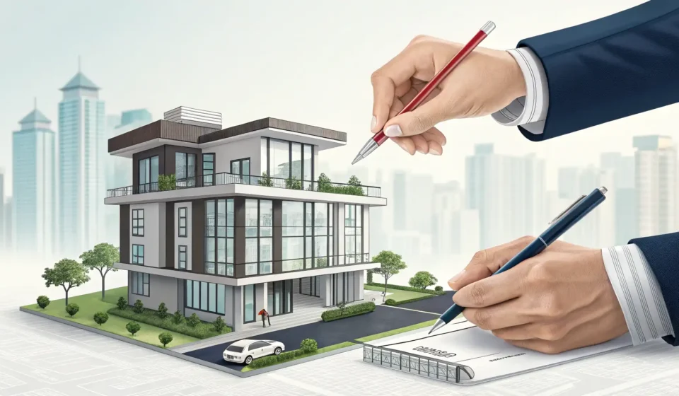 How to Negotiate Real Estate Agent Fees in Korean Illustration symbolizing negotiation of Korean real estate fees, showing hands exchanging Korean Won...
