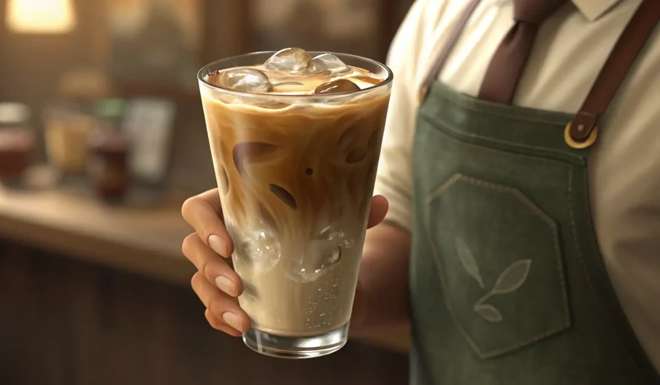 How to Recommend an Iced Latte in Korean A barista's hand presents a refreshing iced latte on a sunny counter in a Korean cafe, symbolizing a...
