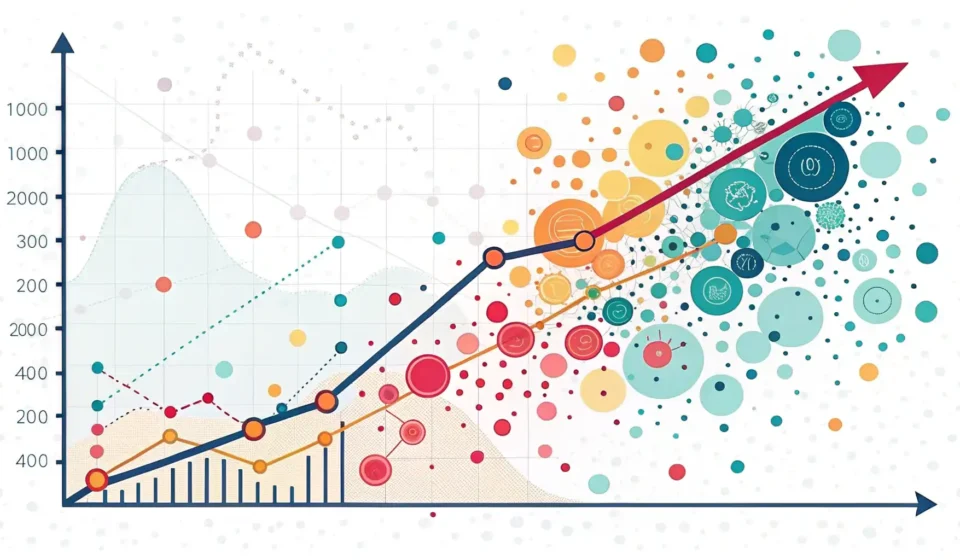 How to Say Regression Analysis in Korean Stylized graph with data points and a regression line over a blurred silhouette of a modern Korean c...