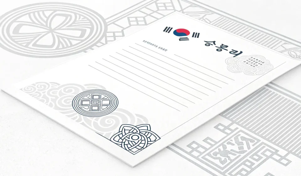 How to Get a Resident Registration Certificate in Korean Illustration showing a traditional Korean red stamp being applied to an official document, symbolizi...
