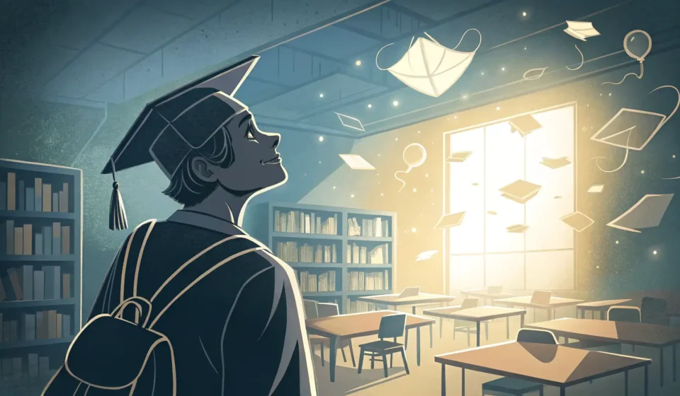 Understanding Scholarship Foundations in Korean Stylized illustration showing a student silhouette looking towards a bright, abstract Korean buildin...