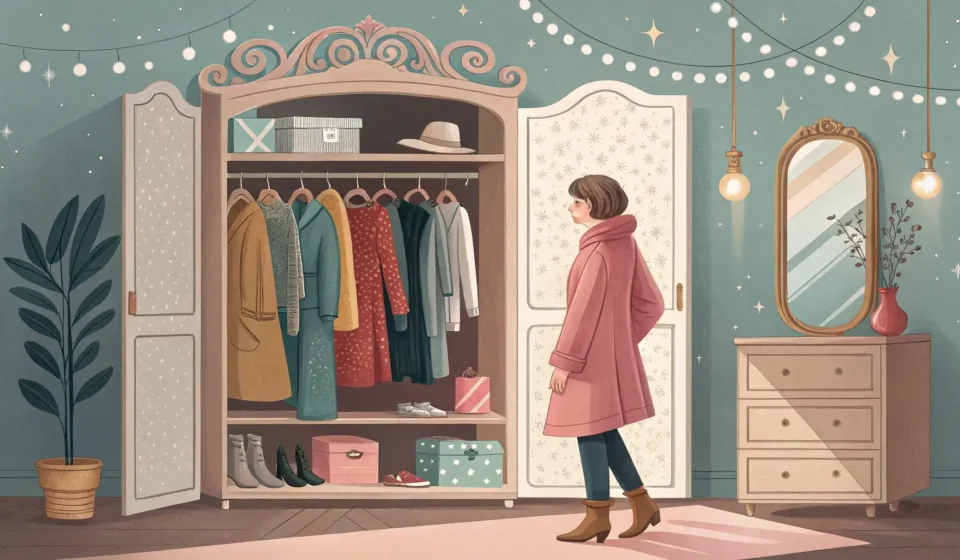 Asking About Clothing for Seasonal Changes in Korean Illustration showing a person choosing clothes from a wardrobe representing Korea's four distinct se...