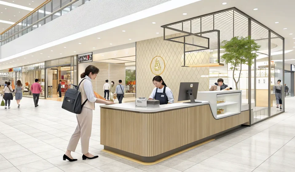Handling Exchanges and Refunds at Korean Shopping Malls Customer service counter in a modern Korean shopping mall, symbolizing help with exchanges or refund...