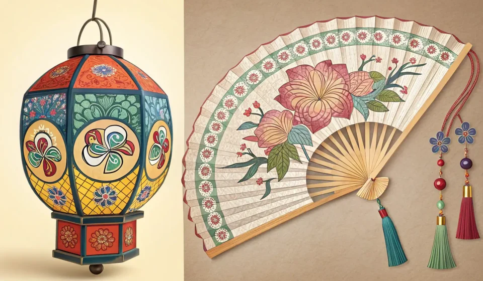 How to Express Sibling Arguments About Family Activities in Korean Two traditional Korean crafts, a hanji lantern and a norigae tassel, facing off on a table, symboliz...