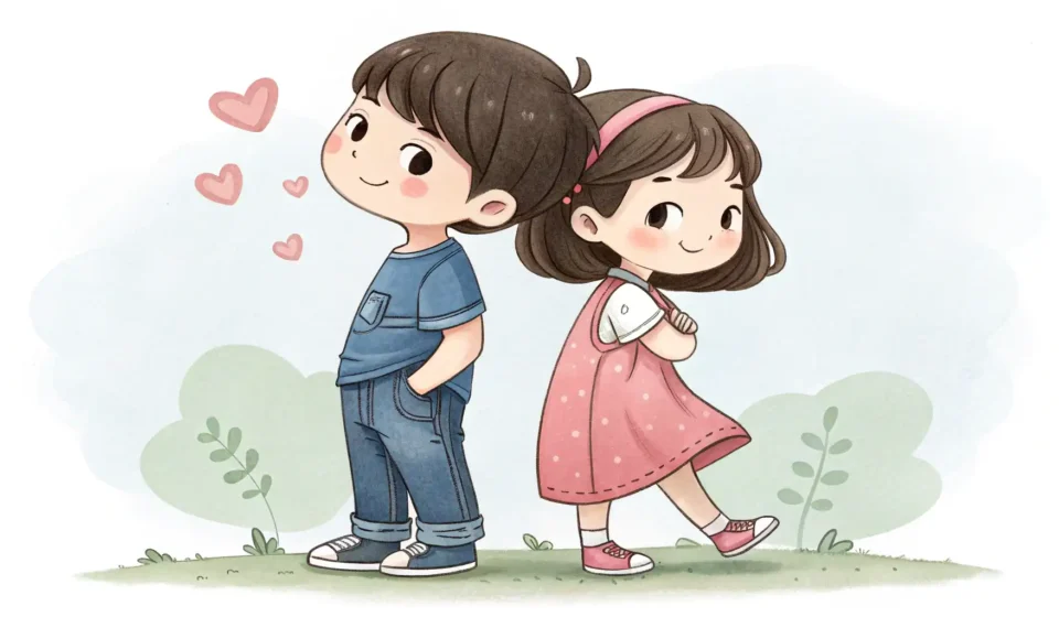 How to Argue About Baking Choices in Korean Two cartoon Korean siblings arguing playfully in a kitchen surrounded by baking ingredients, symboli...